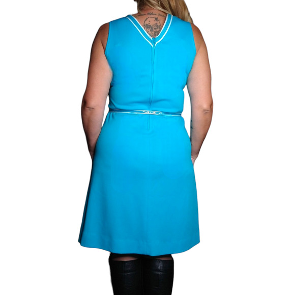 70's Vintage Blue Dress with Matching Jacket and Belt Size 10 - Picture 7 of 7